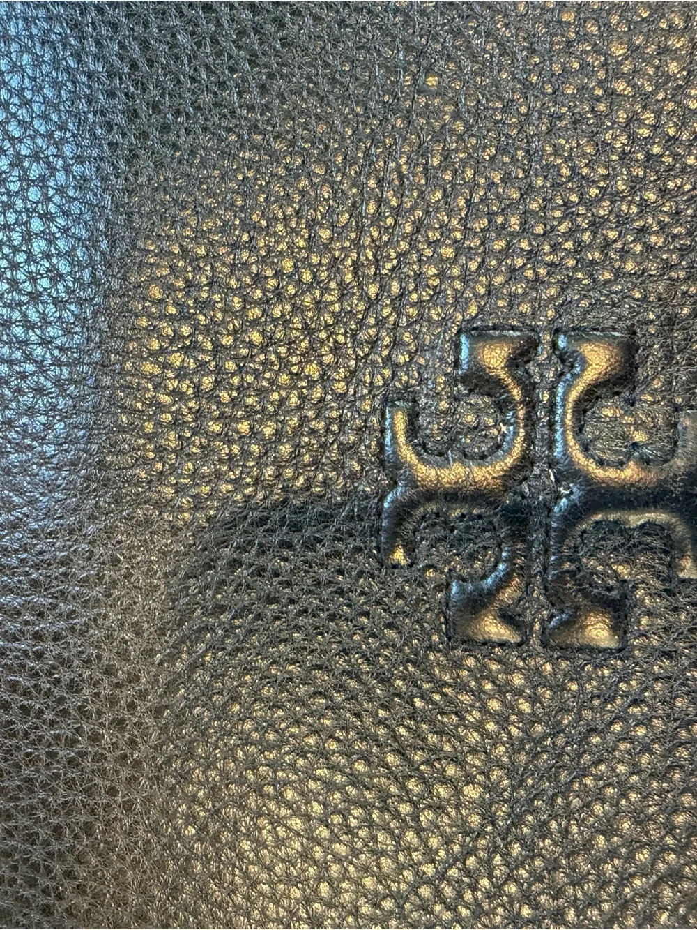 Tory Burch Black Pebbled Leather Crossbody Wallet with soft gold hardware